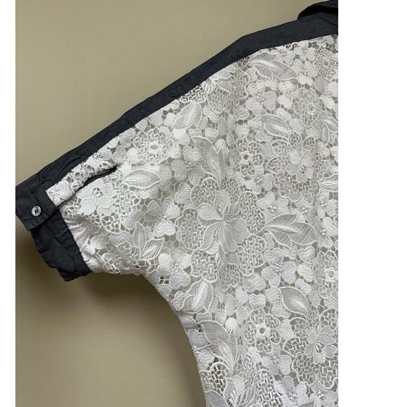 Badgley Mischka Blue White Lace Button Down Chambray Shirt Cowboy Carter Western - Picture 6 of 14